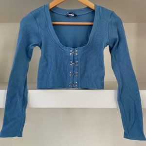 ZARA Teal Cropped Top with Metal Clasps Size M-L